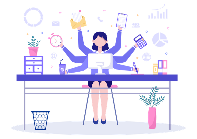 Mujer de negocios multitarea  Ilustración