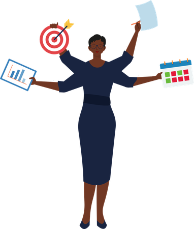 Multitasking afrikanische Geschäftsfrau  Illustration