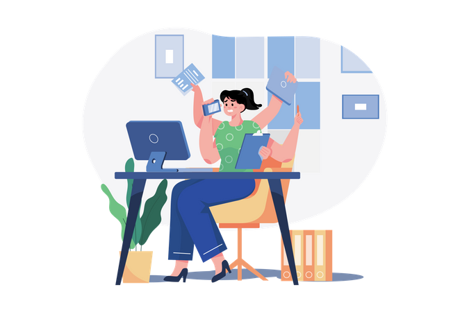 Multitasking Business Woman  Illustration