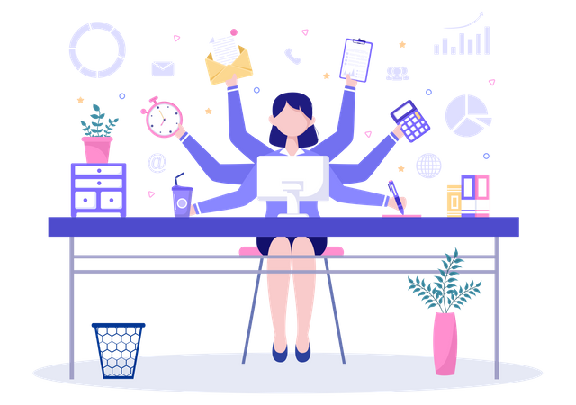 Multitasking Business Woman  Illustration