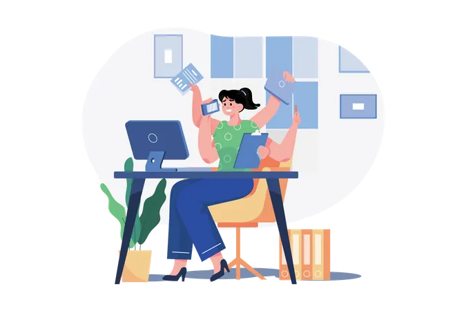 Multitasking Business Woman  Illustration