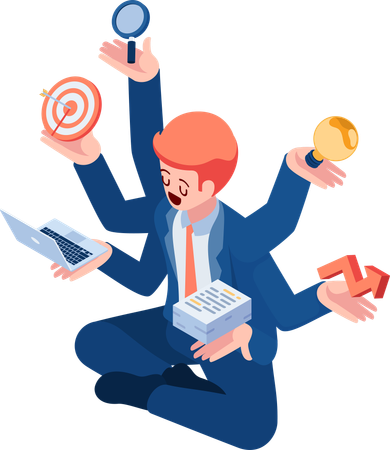 Multitasking businessman  Illustration