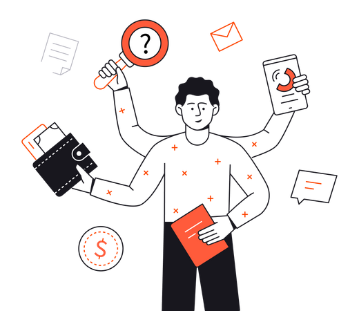 Multitasking businessman  Illustration