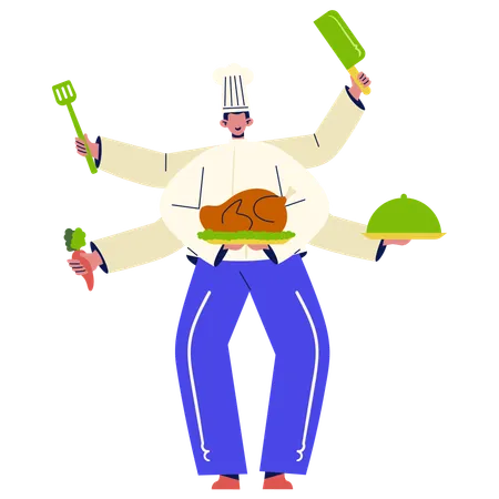 Multitasking Chef  Illustration