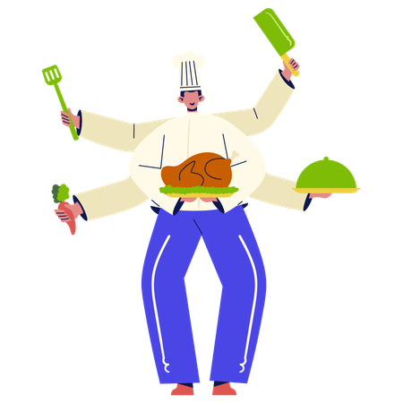 Multitasking Chef  Illustration