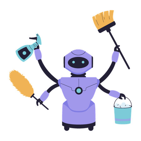 Multitasking Cleaning Robot with Cleaning Tools  Illustration
