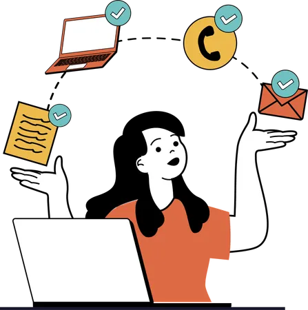Multitasking female employee  Illustration