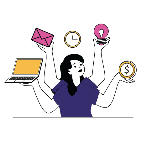 Multitasking female employee  Illustration