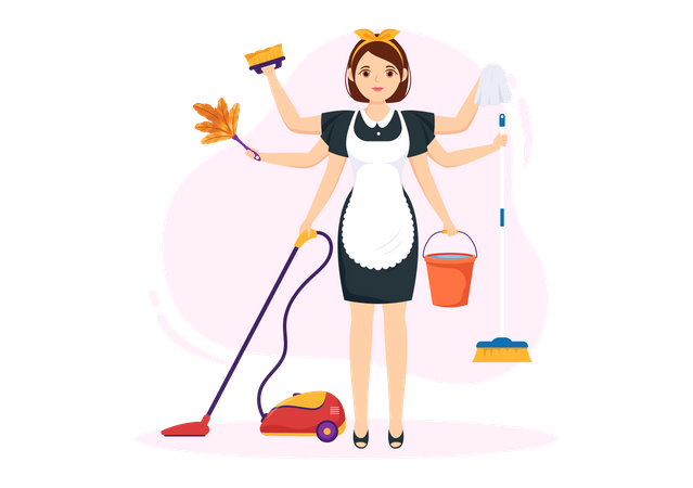Multitasking female maid Illustration