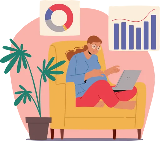 Multitasking Pregnant Businesswoman Or Freelancer Character Confidently Balances Work And Pregnancy Typing Away On Her Laptop Sitting On Armchair At Home Office Cartoon People Vector Illustration Illustration