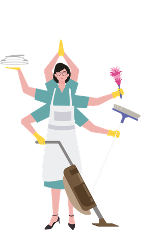Multitasking Haushälterin Frau Reinigung  Illustration