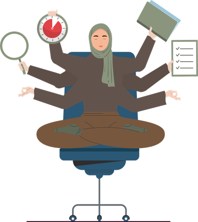 Multitasking-Hijab-Frau meditierend  Illustration