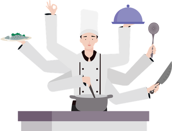 Multitasking-Köchin  Illustration