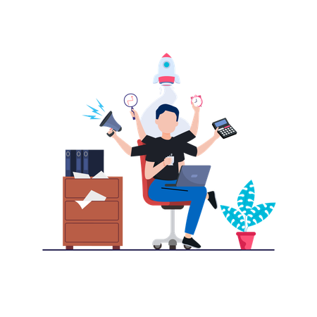 Multitasking man  Illustration