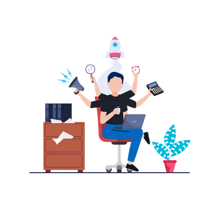 Multitasking man  Illustration