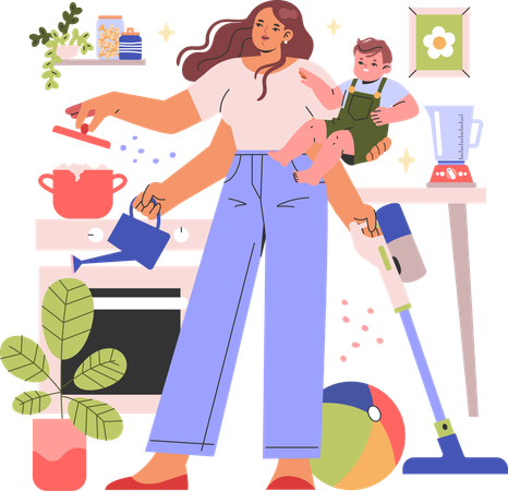 Multitasking mother  Illustration