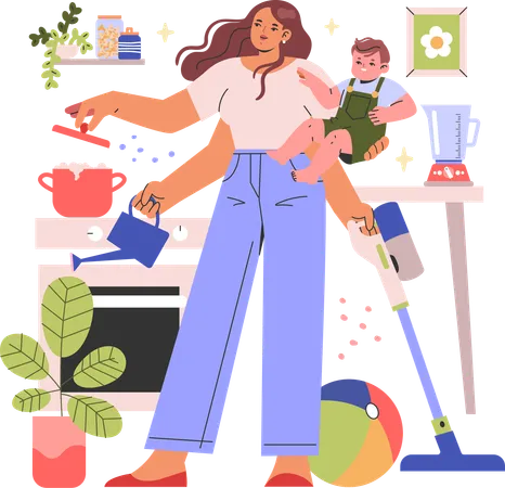 Multitasking mother  Illustration