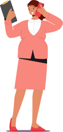 Multitasking Pregnant Businesswoman Speaks On Phone  Illustration