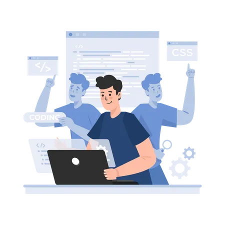 Multitasking web developer Illustration