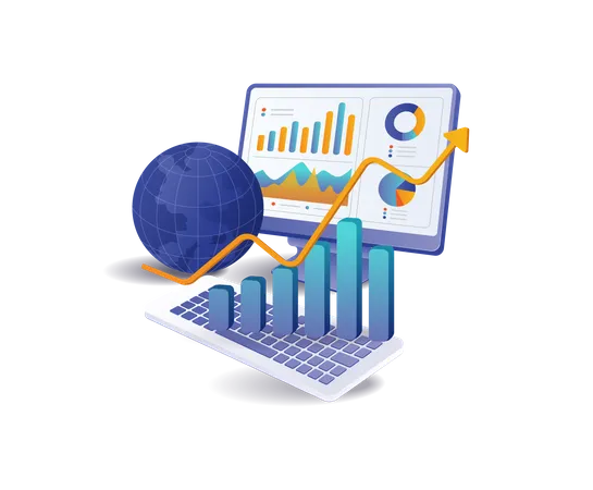 Mundo del desarrollo empresarial de inversión informática.  Ilustración