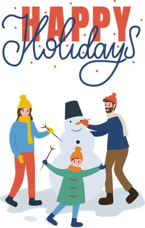 Familia haciendo muñeco de nieve  Ilustración