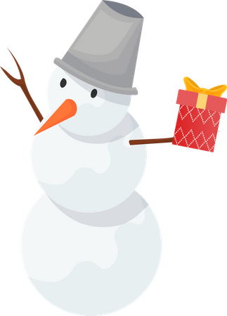 Muñeco de nieve con caja de regalo  Ilustración