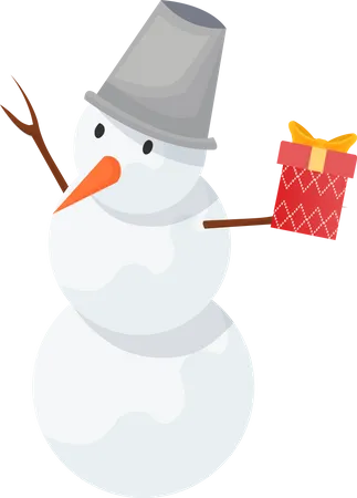 Muñeco de nieve con caja de regalo  Ilustración