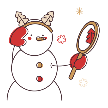 Muñeco de nieve con espejo  Ilustración