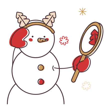 Muñeco de nieve con espejo  Ilustración