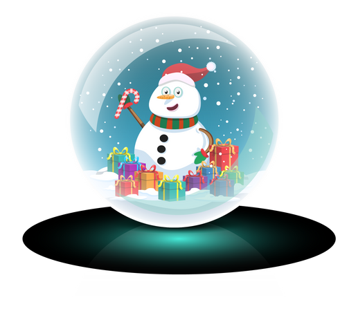 Muñeco de nieve en bola de cristal  Ilustración