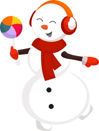 Muñeco de nieve navideño con piruleta  Ilustración