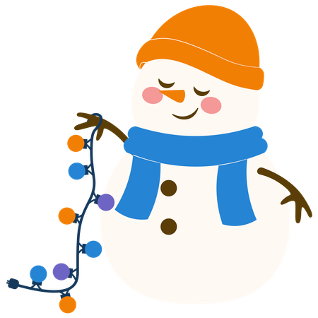Muñeco de nieve sosteniendo lámpara de navidad  Ilustración
