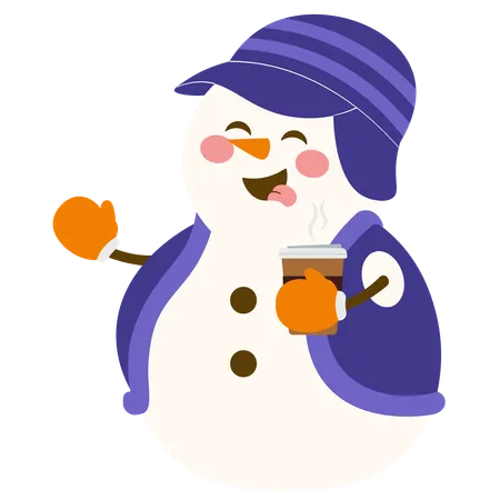 Muñeco de nieve sosteniendo una taza de café caliente  Ilustración