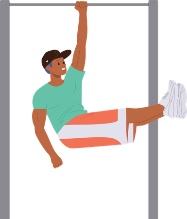 Muscular athletic man pulling up on one hand using on horizontal crossbars  Illustration