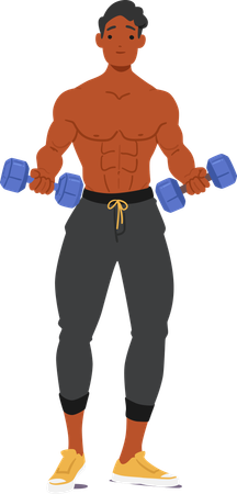 Muscular Bodybuilder Male Character Holding Dumbbells  Illustration