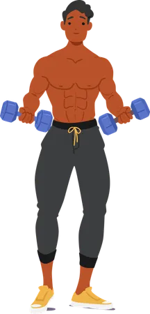 Muscular Bodybuilder Male Character Holding Dumbbells  Illustration