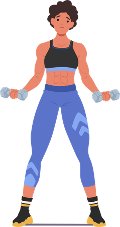 Muscular Female Bodybuilder Lifting Dumbbells  Illustration