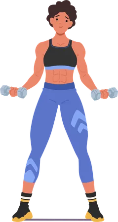 Muscular Female Bodybuilder Lifting Dumbbells  Illustration