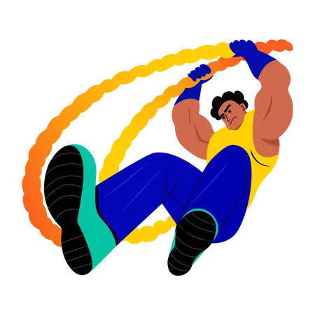 Muscular man doing rope exercise  Illustration