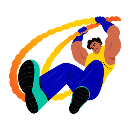 Muscular man doing rope exercise  Illustration