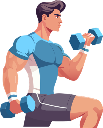 Muscular man Lifting dumbbell  Illustration