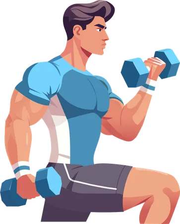 Muscular man Lifting dumbbell  Illustration