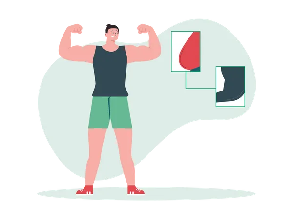 Muscular man showing biceps  Illustration