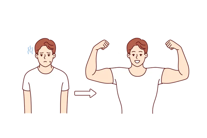 Muscular man shows biceps  Illustration