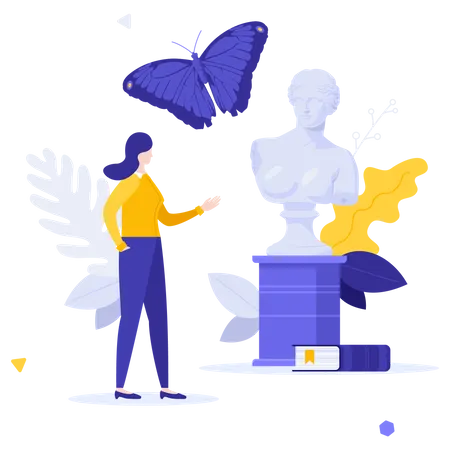 Museum Visitor Looking Sculpture  Illustration