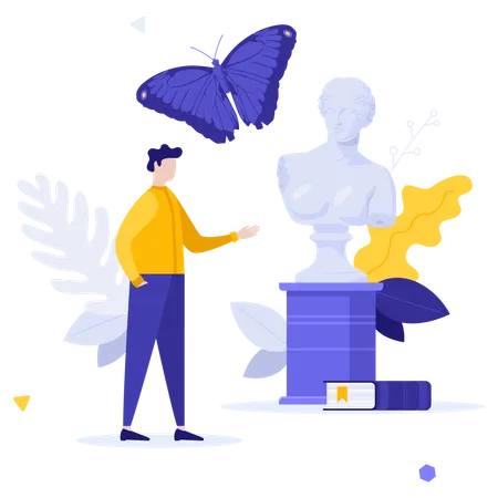 Museum Visitor Looking Sculpture  Illustration