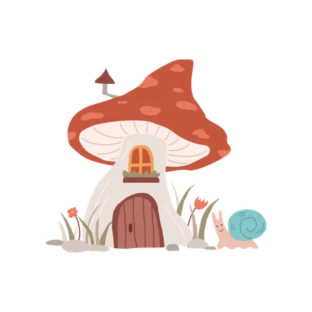 Mushroom fairy house of gnome or fairy  Illustration