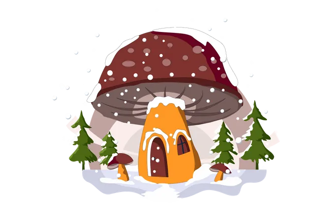 Mushroom House Illustration