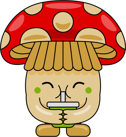 Mushroom Mascot Character drinking juice  Illustration