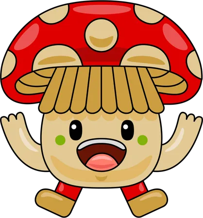 Mushroom Mascot Character jumping in air  Illustration